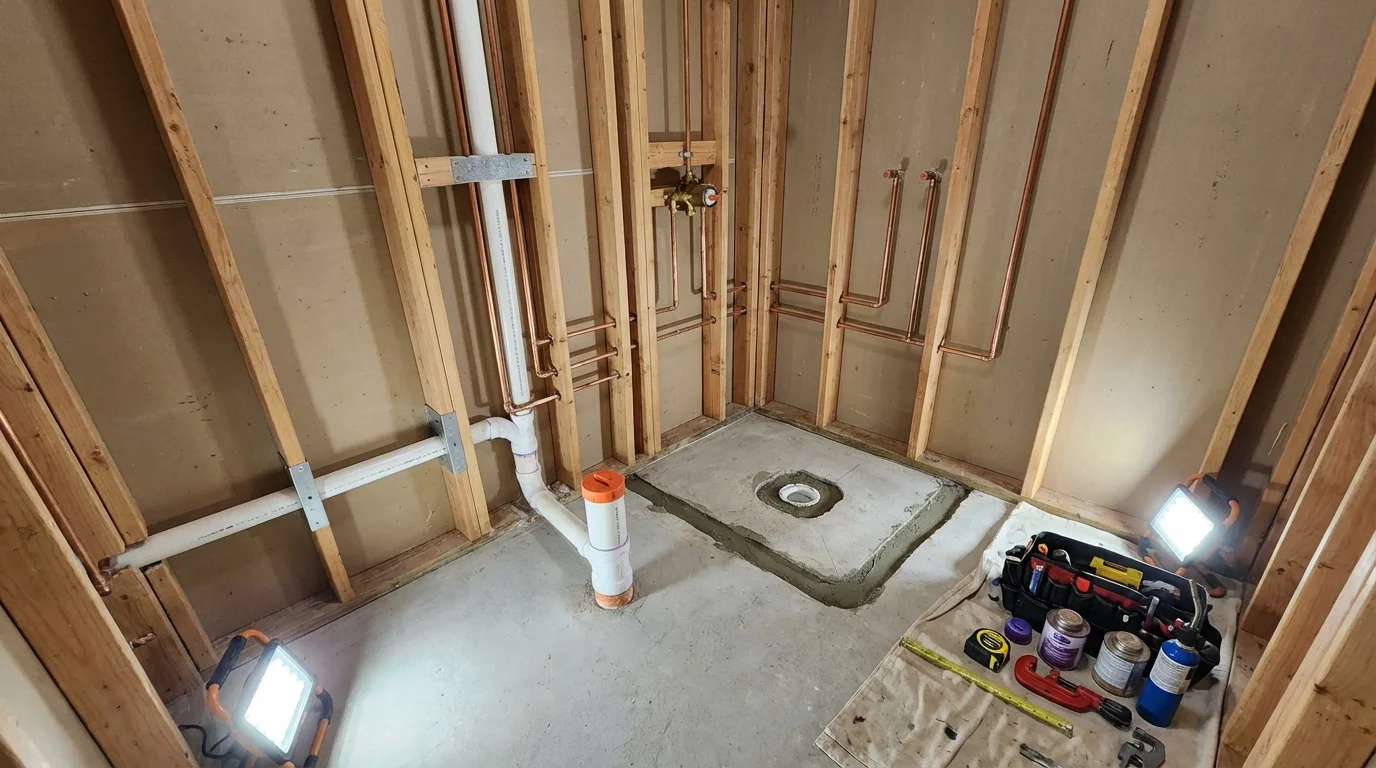 Bathroom rough-in plumbing during remodel by Johns Plumbing LLC in Toronto
