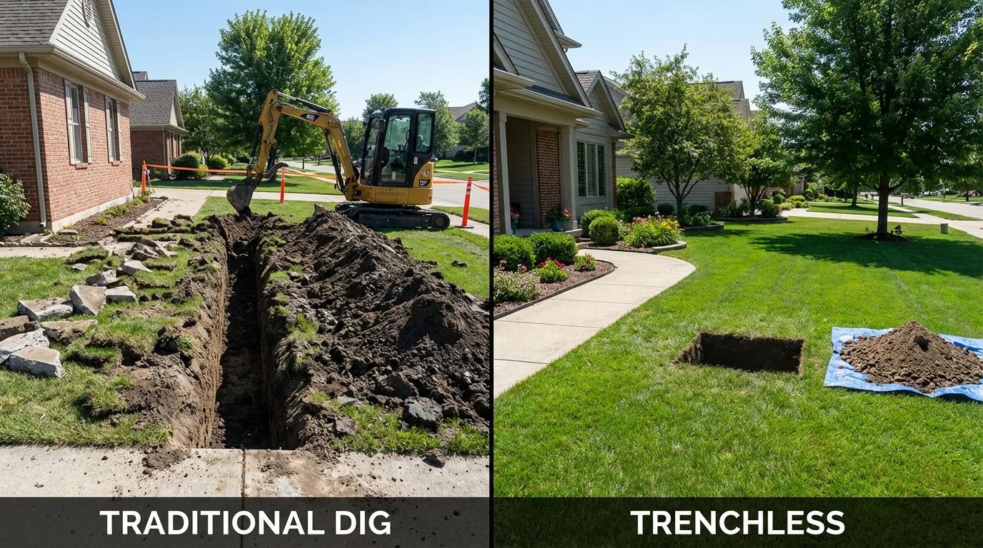 Trenchless sewer repair with minimal yard damage versus traditional excavation in Toronto, OH